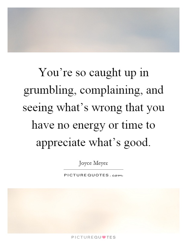 You're so caught up in grumbling, complaining, and seeing what's wrong that you have no energy or time to appreciate what's good Picture Quote #1