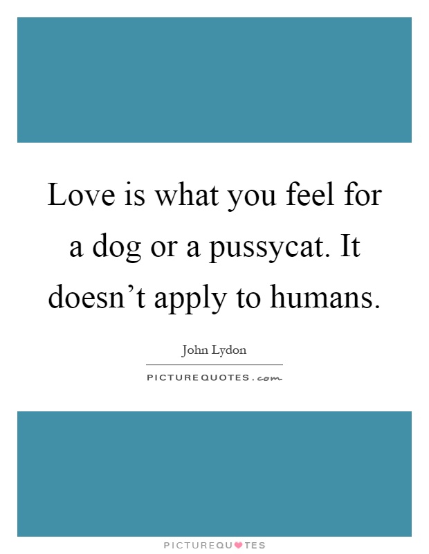 Love is what you feel for a dog or a pussycat. It doesn't apply to humans Picture Quote #1