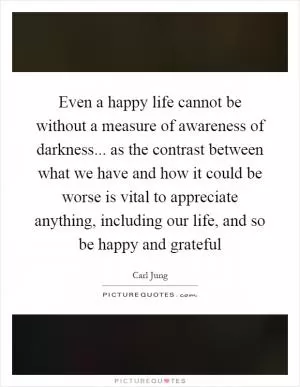 Even a happy life cannot be without a measure of awareness of darkness... as the contrast between what we have and how it could be worse is vital to appreciate anything, including our life, and so be happy and grateful Picture Quote #1