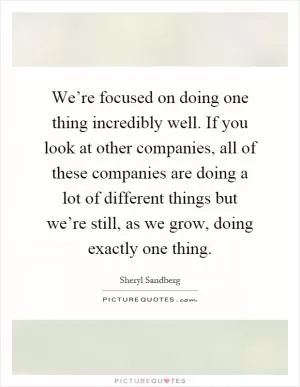 We’re focused on doing one thing incredibly well. If you look at other companies, all of these companies are doing a lot of different things but we’re still, as we grow, doing exactly one thing Picture Quote #1
