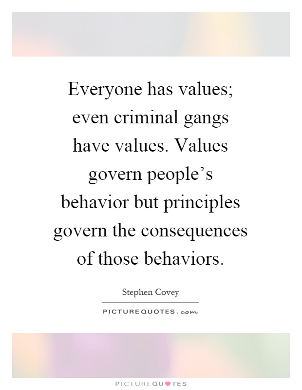 Everyone has values; even criminal gangs have values. Values govern people's behavior but principles govern the consequences of those behaviors Picture Quote #1