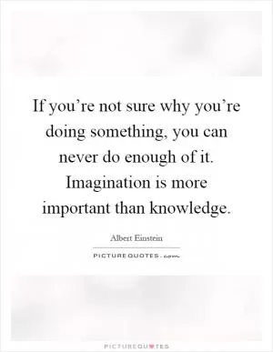 If you’re not sure why you’re doing something, you can never do enough of it. Imagination is more important than knowledge Picture Quote #1