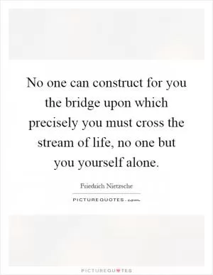 No one can construct for you the bridge upon which precisely you must cross the stream of life, no one but you yourself alone Picture Quote #1