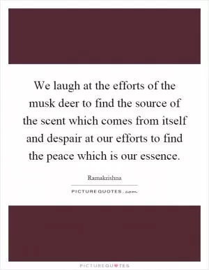 We laugh at the efforts of the musk deer to find the source of the scent which comes from itself and despair at our efforts to find the peace which is our essence Picture Quote #1