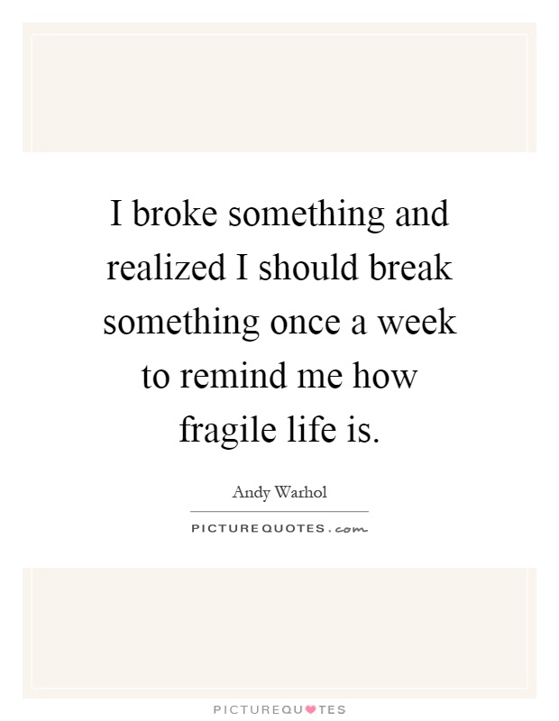 I broke something and realized I should break something once a week to remind me how fragile life is Picture Quote #1
