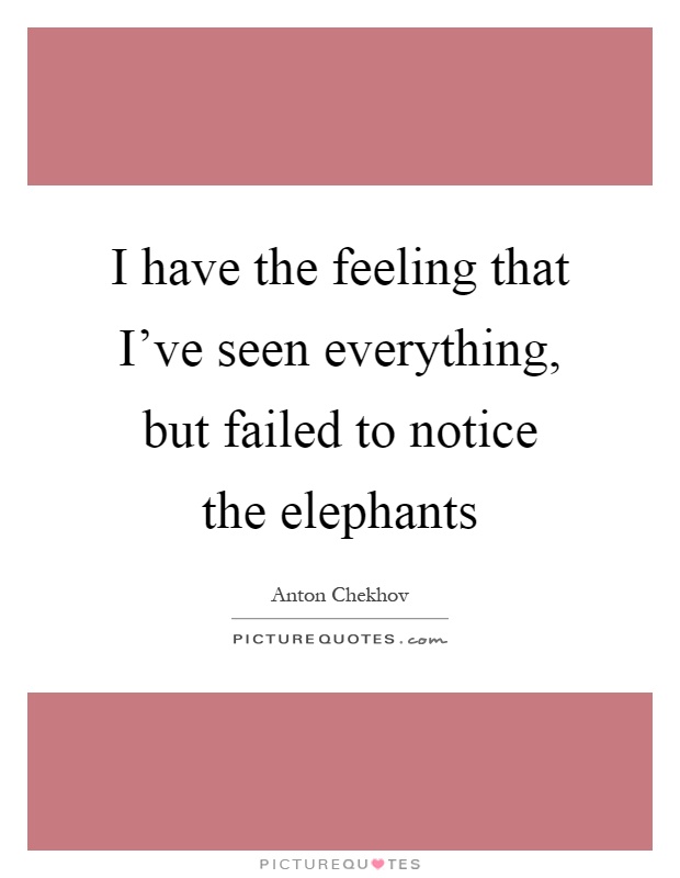 I have the feeling that I've seen everything, but failed to notice the elephants Picture Quote #1