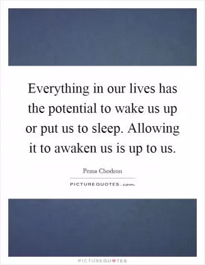 Everything in our lives has the potential to wake us up or put us to sleep. Allowing it to awaken us is up to us Picture Quote #1