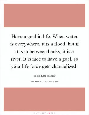 Have a goal in life. When water is everywhere, it is a flood, but if it is in between banks, it is a river. It is nice to have a goal, so your life force gets channelized! Picture Quote #1
