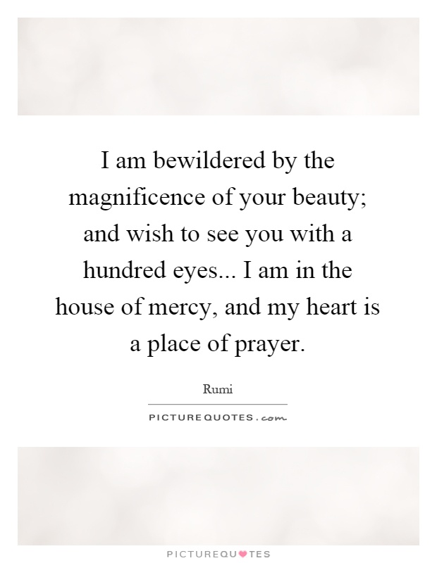 I am bewildered by the magnificence of your beauty; and wish to see you with a hundred eyes... I am in the house of mercy, and my heart is a place of prayer Picture Quote #1
