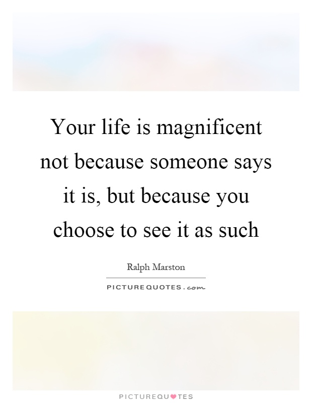 Your life is magnificent not because someone says it is, but because you choose to see it as such Picture Quote #1