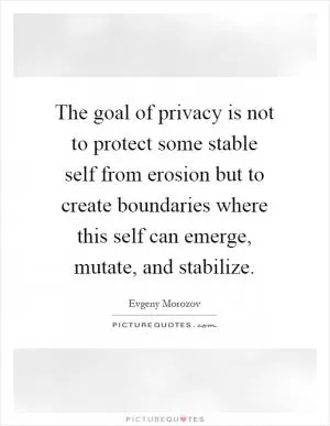 The goal of privacy is not to protect some stable self from erosion but to create boundaries where this self can emerge, mutate, and stabilize Picture Quote #1