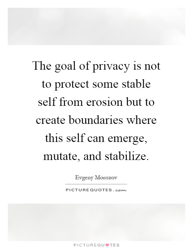 The goal of privacy is not to protect some stable self from erosion but to create boundaries where this self can emerge, mutate, and stabilize Picture Quote #1
