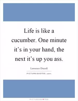 Life is like a cucumber. One minute it’s in your hand, the next it’s up you ass Picture Quote #1