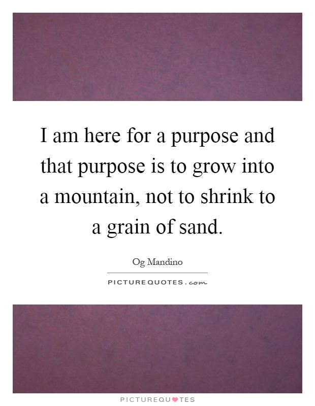 I am here for a purpose and that purpose is to grow into a mountain, not to shrink to a grain of sand Picture Quote #1