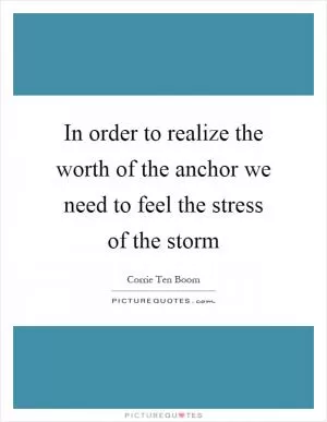 In order to realize the worth of the anchor we need to feel the stress of the storm Picture Quote #1