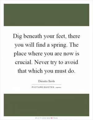 Dig beneath your feet, there you will find a spring. The place where you are now is crucial. Never try to avoid that which you must do Picture Quote #1