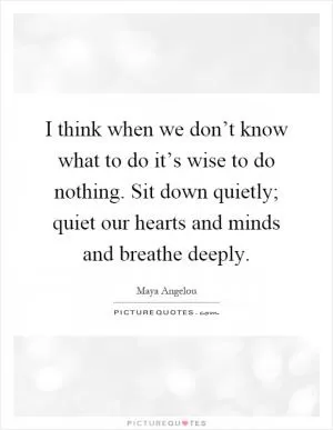 I think when we don’t know what to do it’s wise to do nothing. Sit down quietly; quiet our hearts and minds and breathe deeply Picture Quote #1
