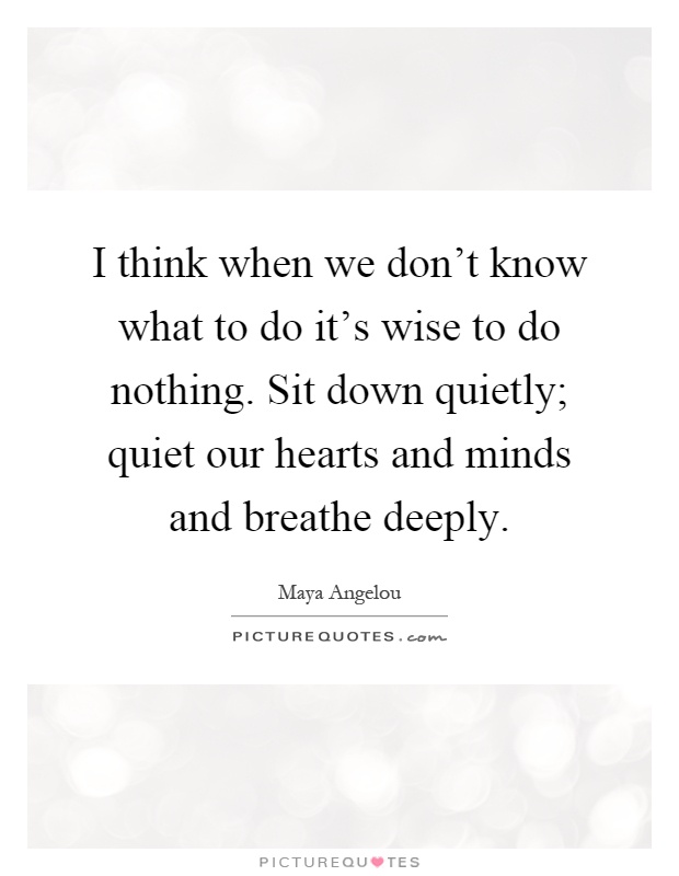 I think when we don't know what to do it's wise to do nothing. Sit down quietly; quiet our hearts and minds and breathe deeply Picture Quote #1
