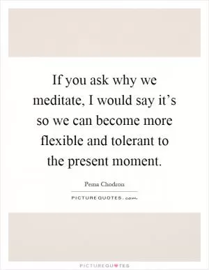 If you ask why we meditate, I would say it’s so we can become more flexible and tolerant to the present moment Picture Quote #1