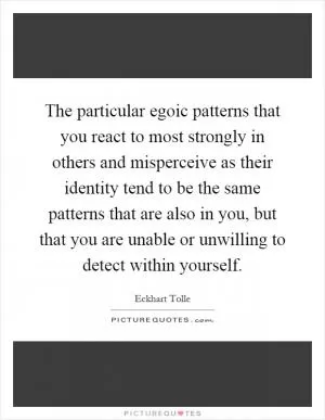 The particular egoic patterns that you react to most strongly in others and misperceive as their identity tend to be the same patterns that are also in you, but that you are unable or unwilling to detect within yourself Picture Quote #1