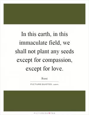 In this earth, in this immaculate field, we shall not plant any seeds except for compassion, except for love Picture Quote #1