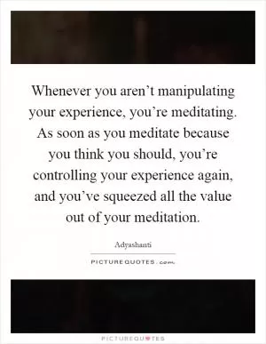 Whenever you aren’t manipulating your experience, you’re meditating. As soon as you meditate because you think you should, you’re controlling your experience again, and you’ve squeezed all the value out of your meditation Picture Quote #1