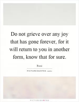 Do not grieve over any joy that has gone forever, for it will return to you in another form, know that for sure Picture Quote #1