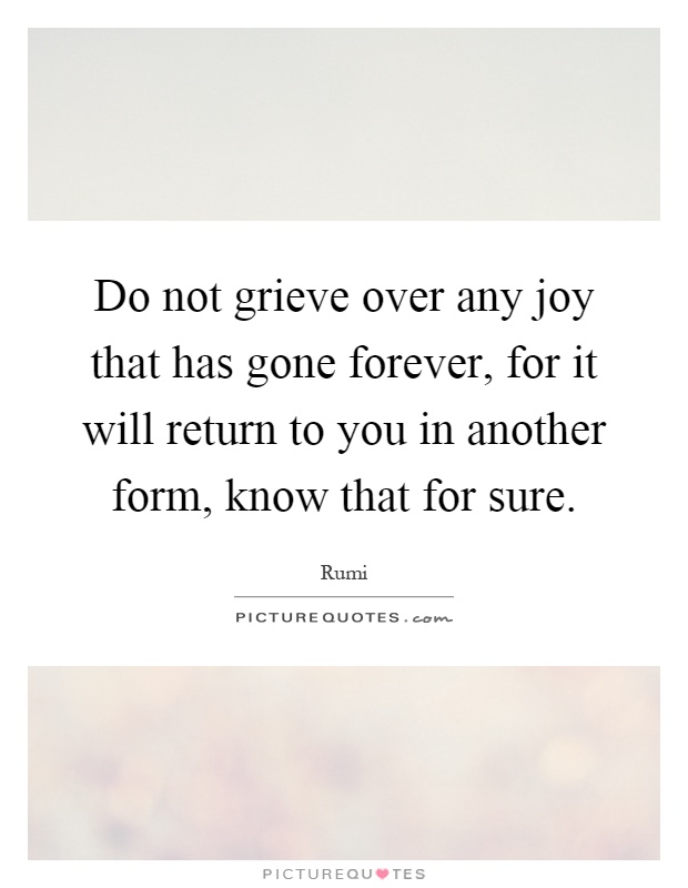 Do not grieve over any joy that has gone forever, for it will return to you in another form, know that for sure Picture Quote #1