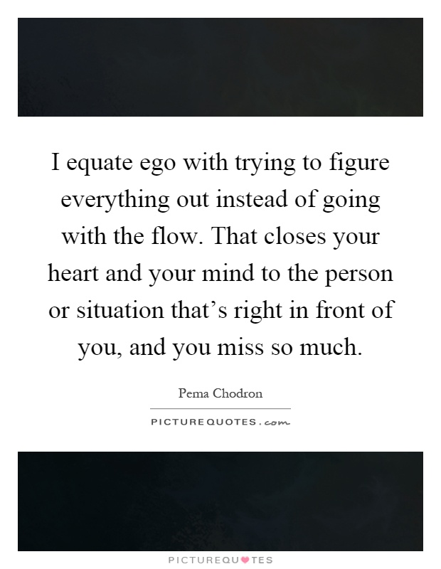 I equate ego with trying to figure everything out instead of going with the flow. That closes your heart and your mind to the person or situation that's right in front of you, and you miss so much Picture Quote #1