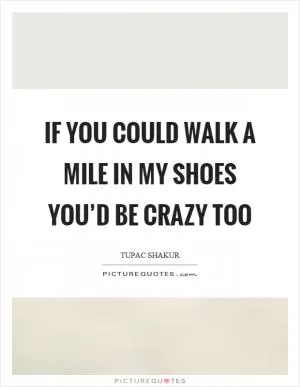 If you could walk a mile in my shoes you’d be crazy too Picture Quote #1