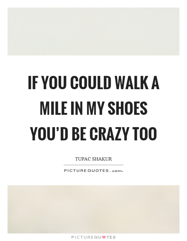 If you could walk a mile in my shoes you'd be crazy too Picture Quote #1