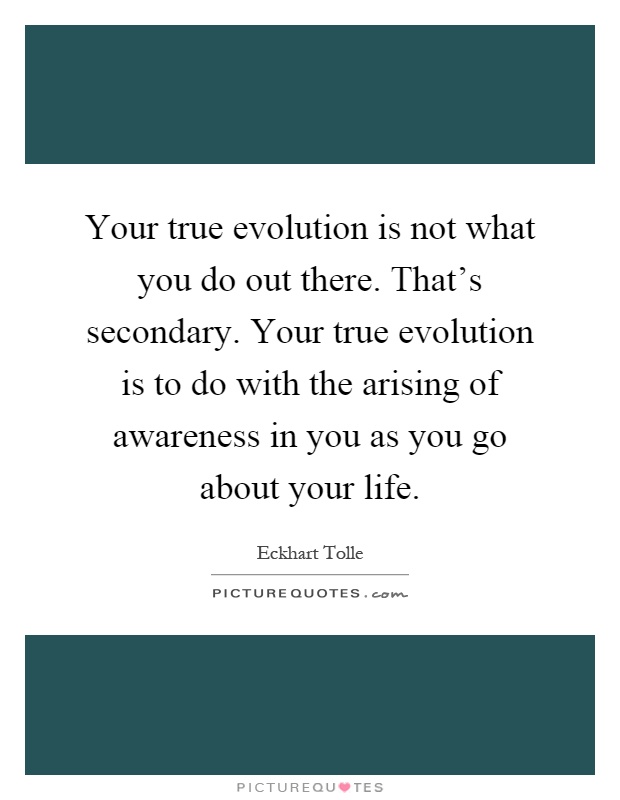Your true evolution is not what you do out there. That's secondary. Your true evolution is to do with the arising of awareness in you as you go about your life Picture Quote #1