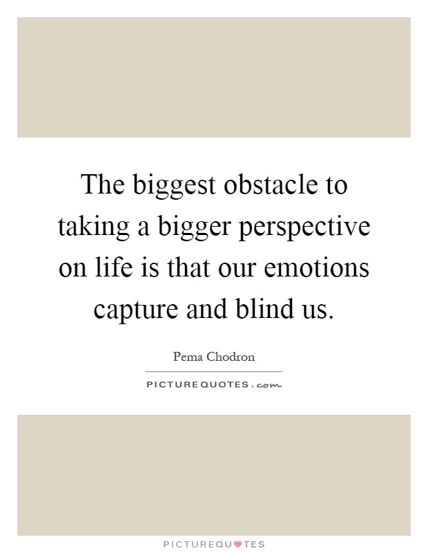 The biggest obstacle to taking a bigger perspective on life is that our emotions capture and blind us Picture Quote #1