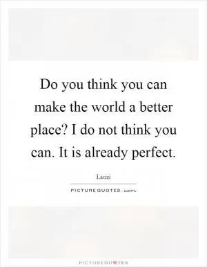Do you think you can make the world a better place? I do not think you can. It is already perfect Picture Quote #1
