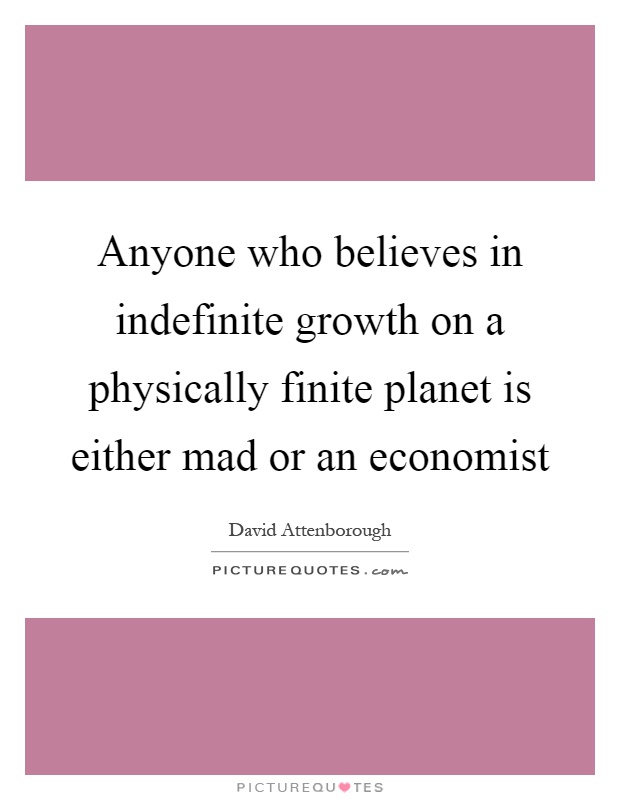Anyone who believes in indefinite growth on a physically finite planet is either mad or an economist Picture Quote #1