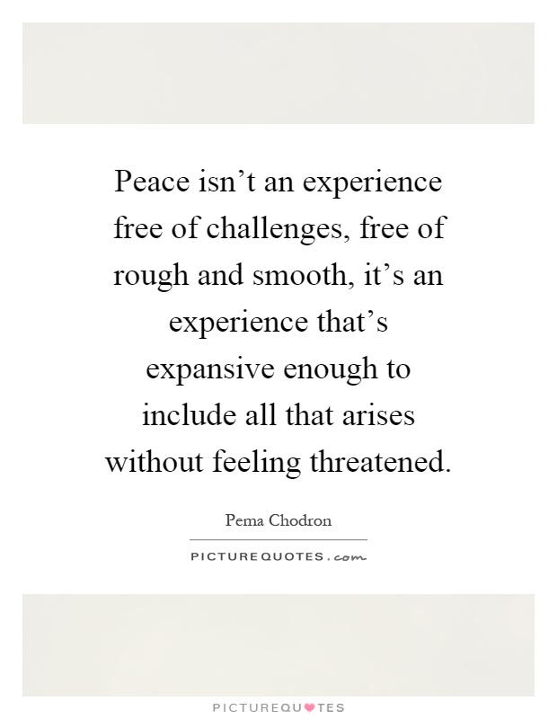 Peace isn't an experience free of challenges, free of rough and smooth, it's an experience that's expansive enough to include all that arises without feeling threatened Picture Quote #1