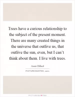 Trees have a curious relationship to the subject of the present moment. There are many created things in the universe that outlive us, that outlive the sun, even, but I can’t think about them. I live with trees Picture Quote #1