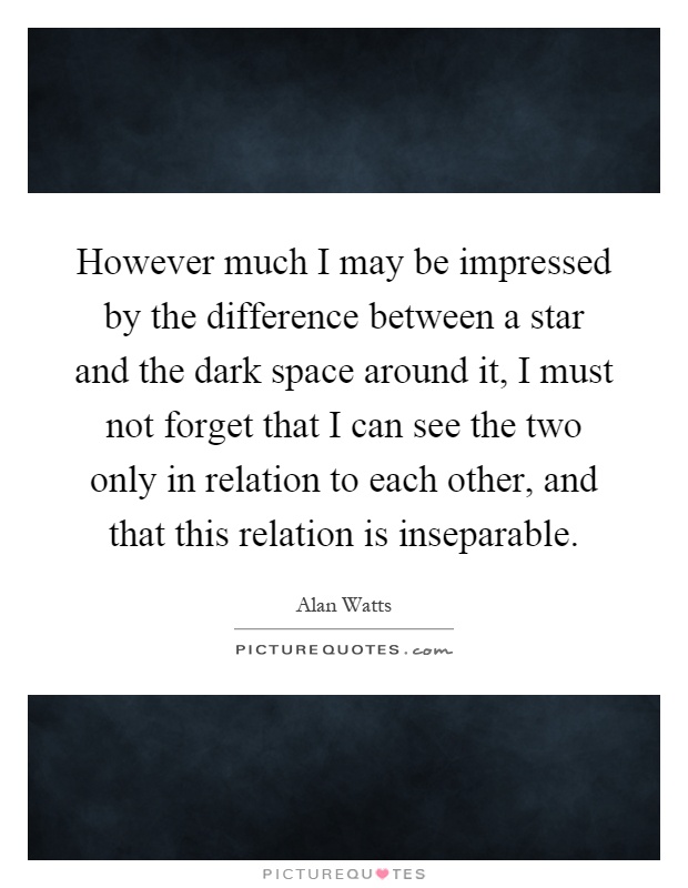 However much I may be impressed by the difference between a star and the dark space around it, I must not forget that I can see the two only in relation to each other, and that this relation is inseparable Picture Quote #1