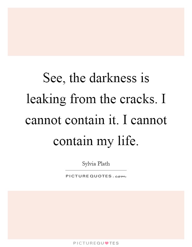 See, the darkness is leaking from the cracks. I cannot contain it. I cannot contain my life Picture Quote #1