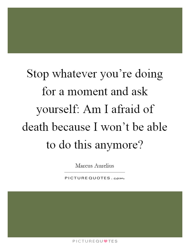 Stop whatever you're doing for a moment and ask yourself: Am I afraid of death because I won't be able to do this anymore? Picture Quote #1
