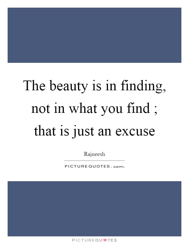 The beauty is in finding, not in what you find ; that is just an excuse Picture Quote #1