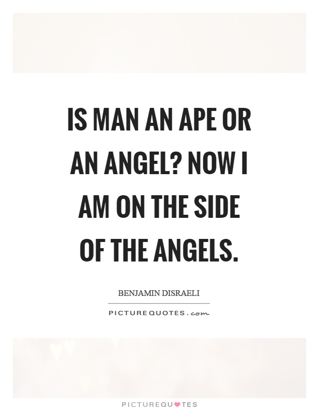 Is man an ape or an angel? Now I am on the side of the angels Picture Quote #1
