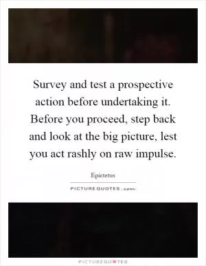 Survey and test a prospective action before undertaking it. Before you proceed, step back and look at the big picture, lest you act rashly on raw impulse Picture Quote #1