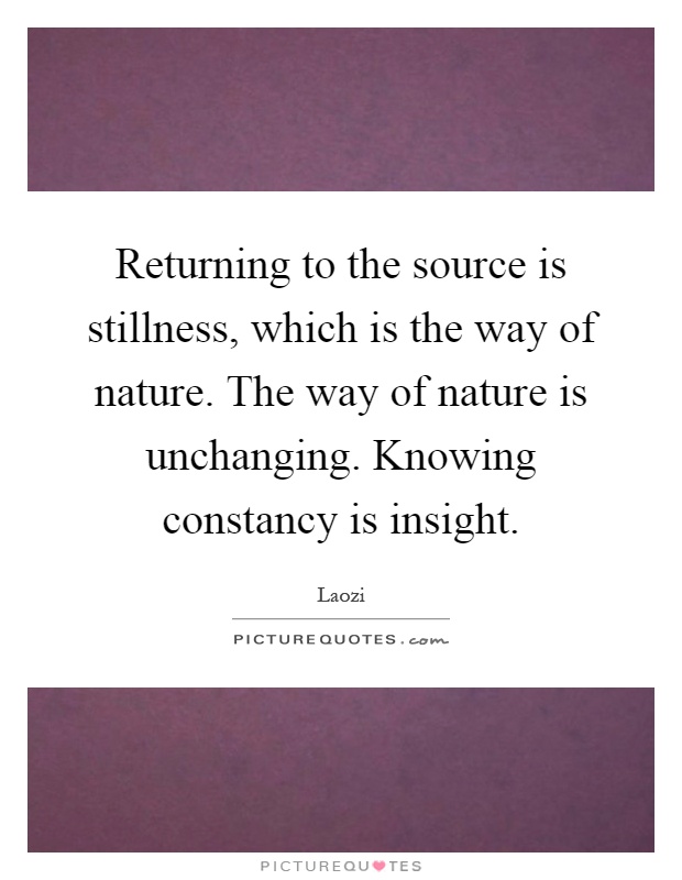 Returning to the source is stillness, which is the way of nature. The way of nature is unchanging. Knowing constancy is insight Picture Quote #1