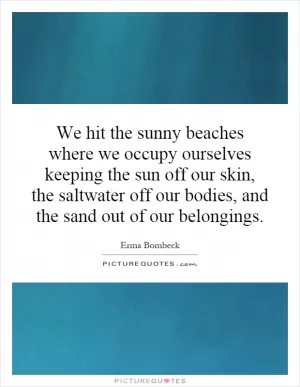 We hit the sunny beaches where we occupy ourselves keeping the sun off our skin, the saltwater off our bodies, and the sand out of our belongings Picture Quote #1