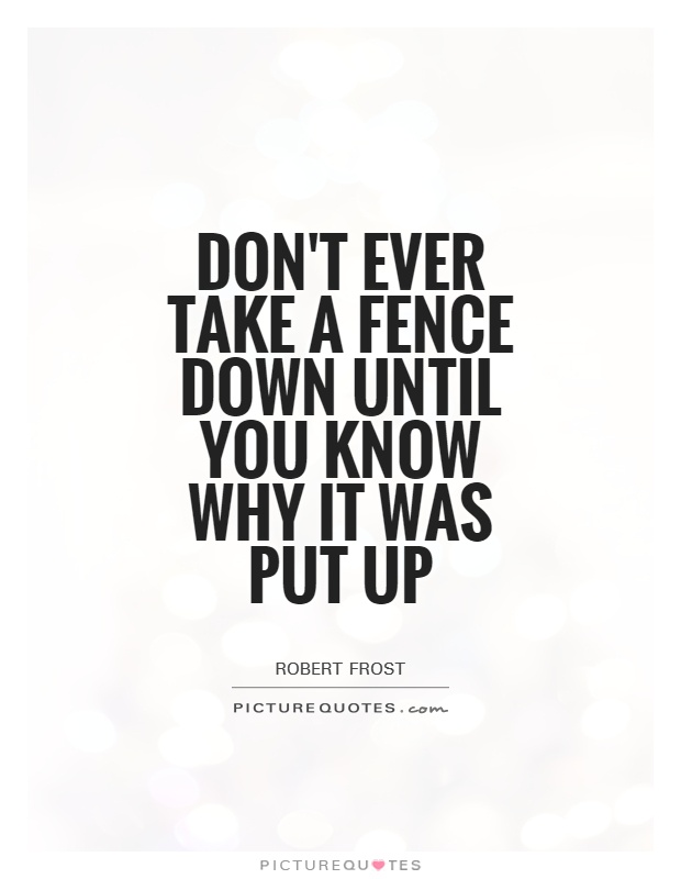 Don't ever take a fence down until you know why it was put up Picture Quote #1