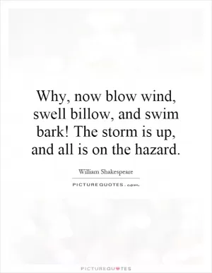 Why, now blow wind, swell billow, and swim bark! The storm is up, and all is on the hazard Picture Quote #1