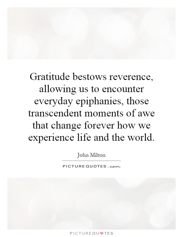 Gratitude bestows reverence, allowing us to encounter everyday epiphanies, those transcendent moments of awe that change forever how we experience life and the world Picture Quote #1