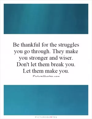 Be thankful for the struggles you go through. They make you stronger and wiser. Don't let them break you. Let them make you Picture Quote #1