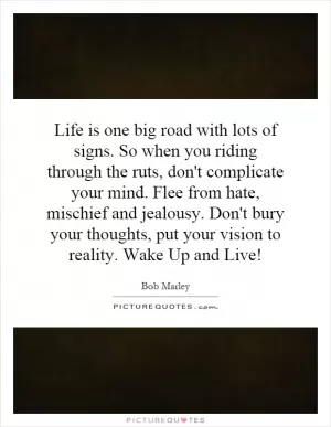 Life is one big road with lots of signs. So when you riding through the ruts, don't complicate your mind. Flee from hate, mischief and jealousy. Don't bury your thoughts, put your vision to reality. Wake Up and Live! Picture Quote #1